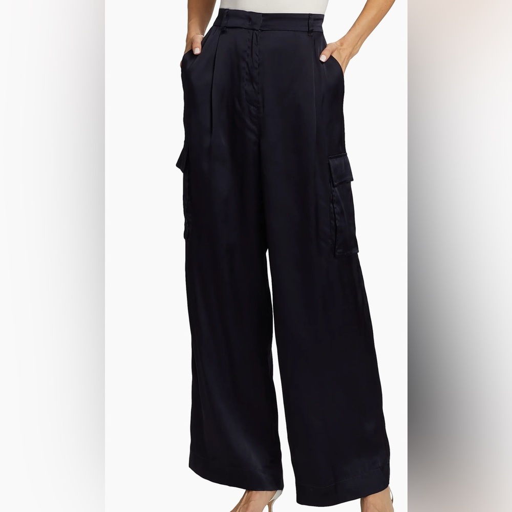 Marella Brillo wide leg high waist silk satin cargo pants Ladies size 2 Black